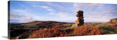 Rock formations on a landscape Bowermans Nose Dartmoor Devon England