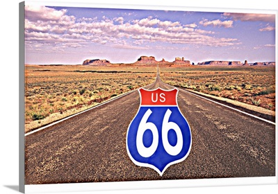 Route 66 Sign Superimposed on Road