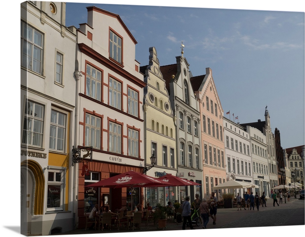 Row of historical houses along street, Wismar, Mecklenburg-Vorpommern, Germany