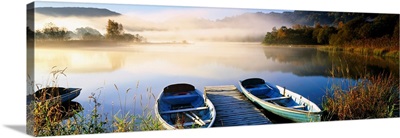 Rowboats at the lakeside, English Lake District, Grasmere, Cumbria, England