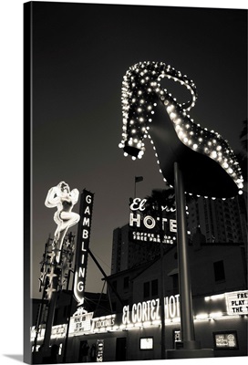 Ruby Slipper neon sign lit up at dusk, Fremont Street, Las Vegas, Nevada