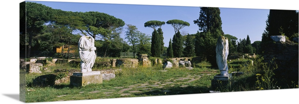 Ruins of statues in a garden, Ostia Antica, Rome, Italy