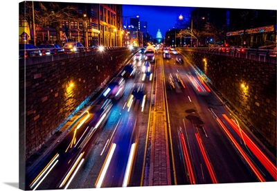 Rush Hour Traffic On North Capitol, Tail Lights Leading To US Capitol, Washington D.C.