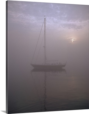 Sailboat in the sea at dawn, Southwest Harbor