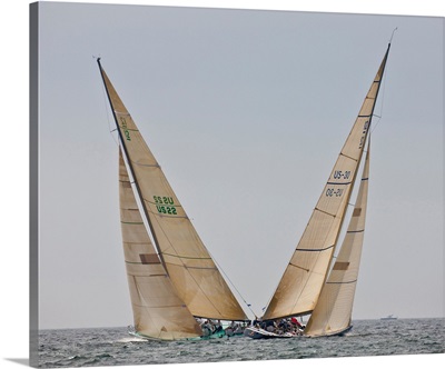 Sailboats competing in the 12-Metre Class Championship, Newport, Rhode Island