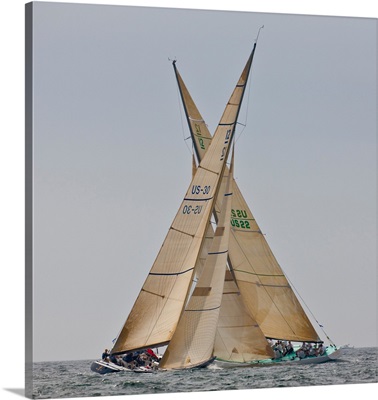 Sailboats competing in the 12-Metre Class Championship, Newport, Rhode Island