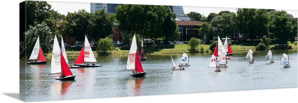 Sailboats in a lake, Lake Aasee, Munster, North Rhine-Westphalia, Germany