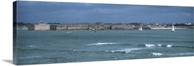 Sailboats in front of Vauban Citadel, Port-Louis, Morbihan, Brittany, France