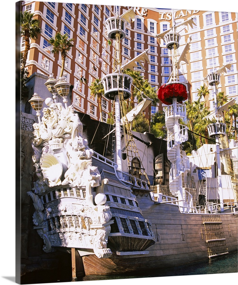 Sailing ship moored in front of a hotel, Treasure Island Hotel And Casino, Las Vegas, Nevada