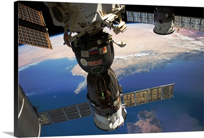 Satellite in space with view of Italy and Africa on Earth