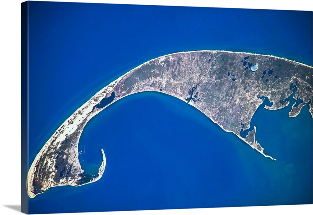 Satellite view of Cape Cod National Seashore area in North Atlantic Ocean, Massachusetts, USA