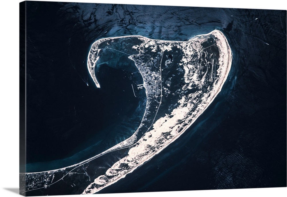 Satellite view of Cape Cod National Seashore area in North Atlantic Ocean, Massachusetts, USA