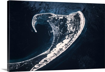Satellite view of Cape Cod National Seashore area in North Atlantic Ocean, Massachusetts