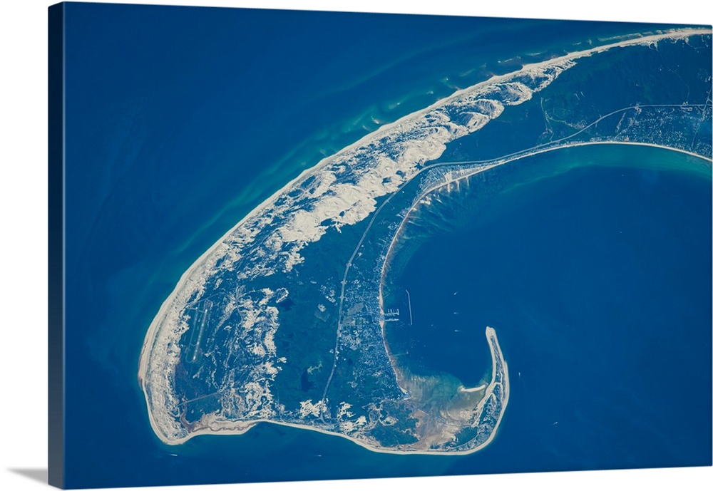 Satellite view of Cape Cod National Seashore area in North Atlantic Ocean, Massachusetts, USA