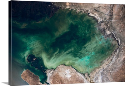 Satellite view of Caspian Sea and Coastal Area, Kazakhstan