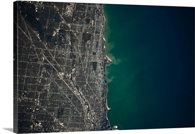 Satellite view of Chicago and Lake Michigan, Illinois