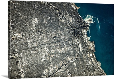 Satellite view of Chicago city at the coast of Lake Michigan