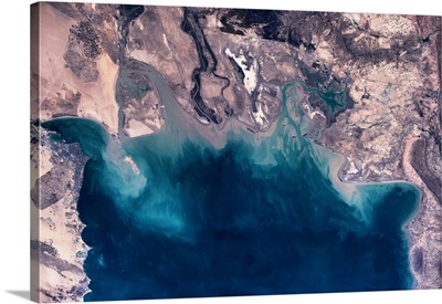 Satellite view of coastal area of Kuwait, Iraq and Iran in Persian Gulf