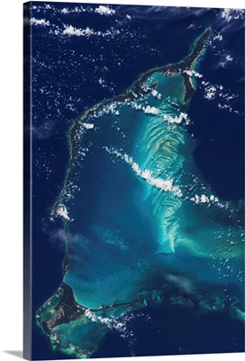 Satellite view of Eleuthera Island and Atlantic Ocean, Bahamas