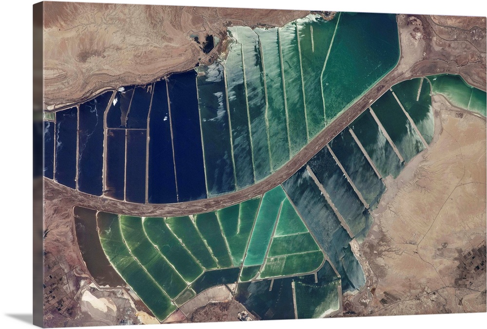 Satellite view of salt evaporation ponds in Jordan-Israel border