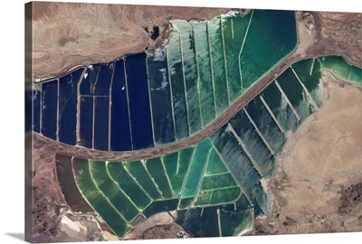 Satellite view of salt evaporation ponds in Jordan-Israel border