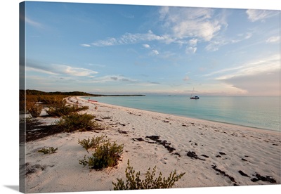 Scenic view of beach at sunset, Great Exuma Island, Bahamas