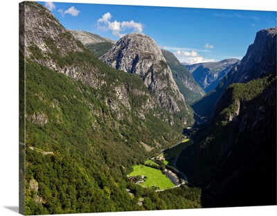 Scenic view of Naeroyfjord Valley from Stalheim Hotel, Stalheim, Norway