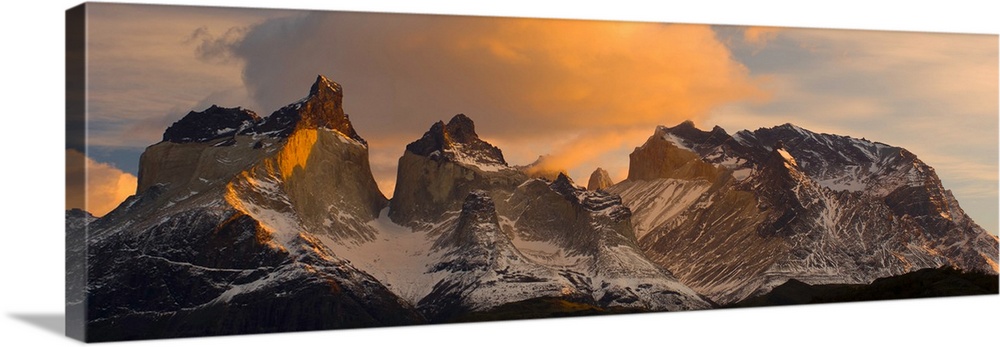 Scenic view of snow covered mountain peak, Torres del Paine, Torres Del Paine National Park, Patagonia, Chile.