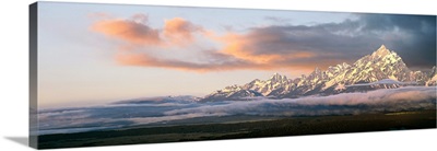 Scenic view of Teton Range at sunrise, Grand Teton National Park, Teton County, Wyoming