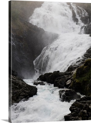 Scenic view of waterfall, Kjosfossen, Sogn og Fjordane County, Norway
