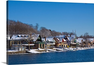 SCHUYLKILL RIVER BOATHOUSE ROW IN WINTER SNOW