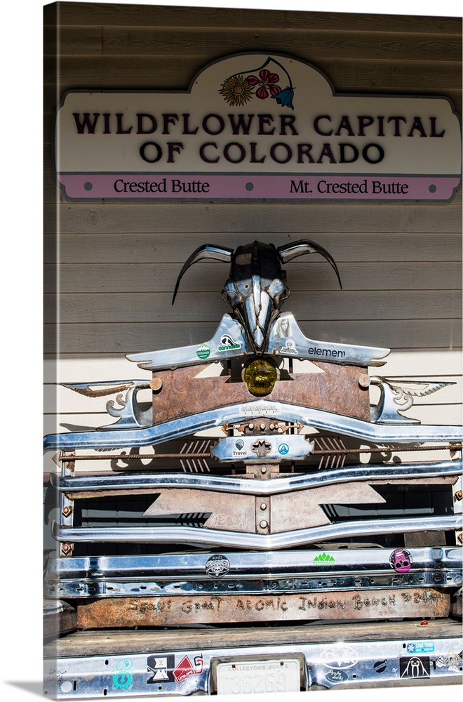 Sculpture made by various parts of automobiles, Crested Butte, Colorado, USA