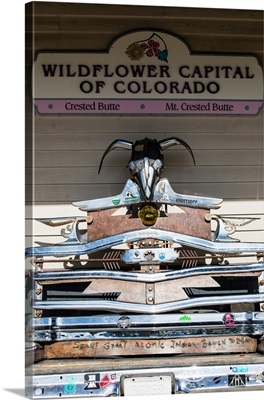 Sculpture made by various parts of automobiles, Crested Butte, Colorado