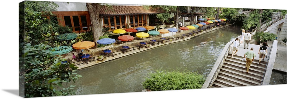 Sidewalk cafes along a river, San Antonio River Walk, San Antonio River, San Antonio, Bexar County, Texas