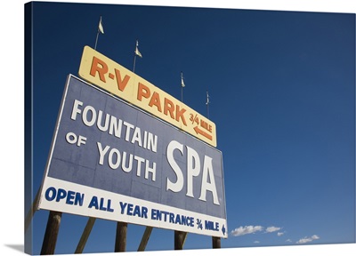 Signboard for Fountain of Youth Spa, Salton Sea, Bombay Beach, California