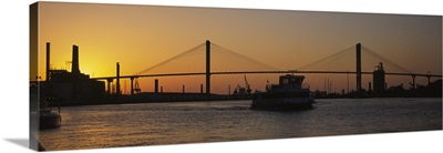 Silhouette of a bridge at dusk, Talmadge Bridge, Savannah, Georgia