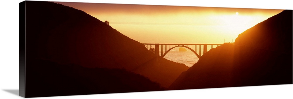 Silhouette of a bridge at sunset, Bixby Bridge, Big Sur, California,