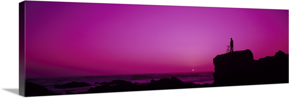 Silhouette of a cyclist at the coast, North Coast, California,