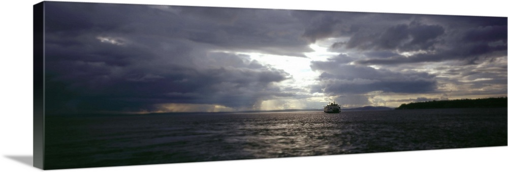 Silhouette of a ferry in the sea, Seattle, Washington State