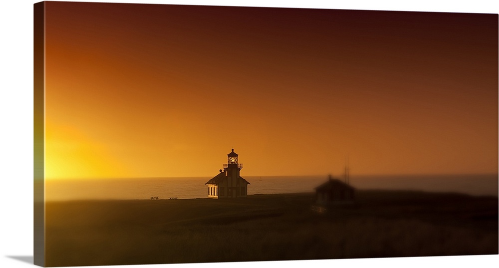 Silhouette of a lighthouse at sunset, Point Cabrillo Light, Fort Bragg, Mendocino County, California