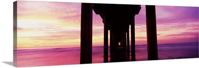 Silhouette of a pier in the Pacific Ocean at sunset, Scripps Pier, San Diego, California