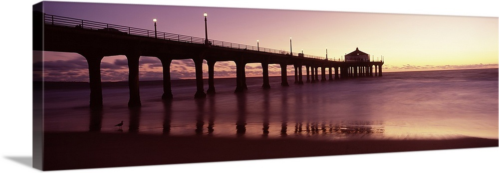 Silhouette of a pier, Manhattan Beach Pier Wall Art, Canvas Prints ...