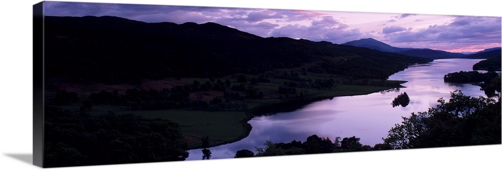 Silhouette of cliffs at sunset, Loch Tummel, Pitlochry, Perth And Kinross, Scotland