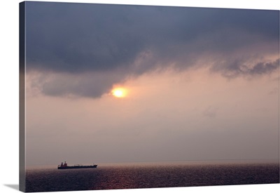 Silhouette of freight boat in sea, Singapore Shipping Docks & Harbor, Singapore