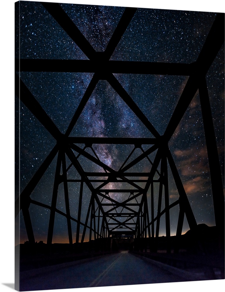 Silhouette of Morrin Bridge at night, Highway 27, Morrin, Alberta, Canada