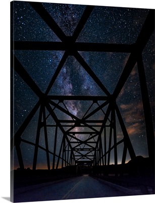 Silhouette of Morrin Bridge at night, Highway 27, Morrin, Alberta, Canada