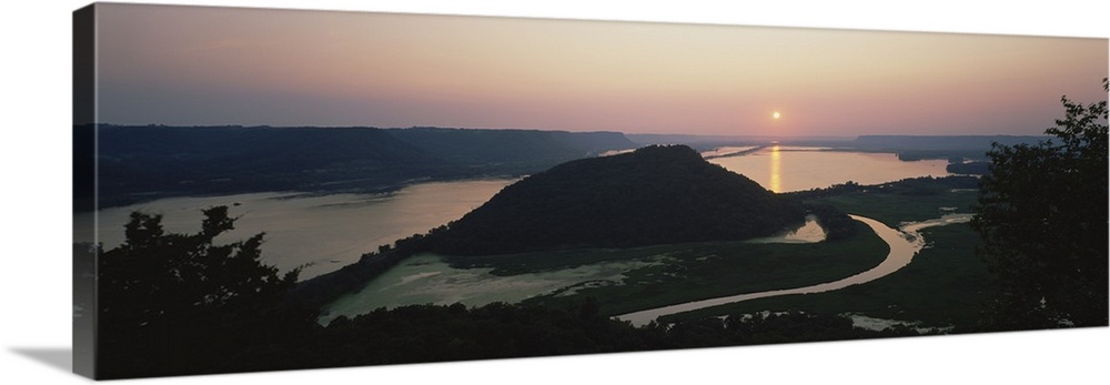 Silhouette of mountains at dusk, Trempealeau Mountain, Mississippi River, Minnesota