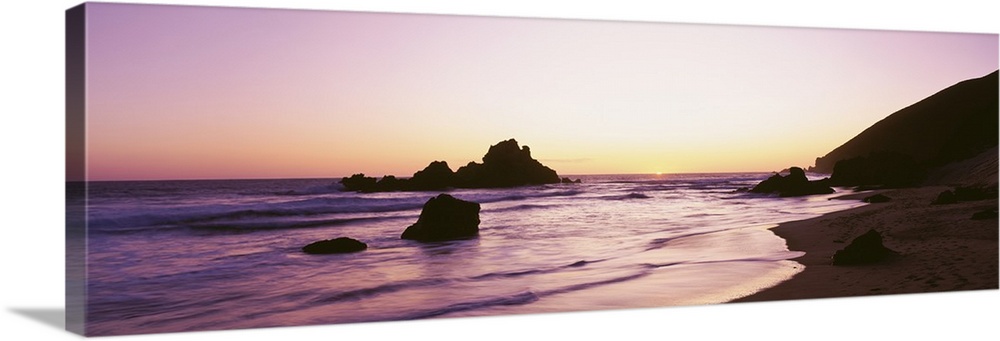 Silhouette of rocks at sunset, Pfeiffer Beach, Big Sur, California