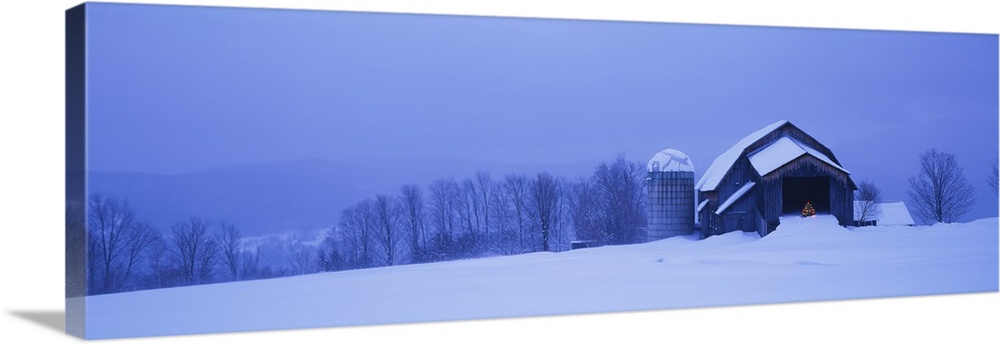 Silo on a snowcapped landscape, Vermont, New England