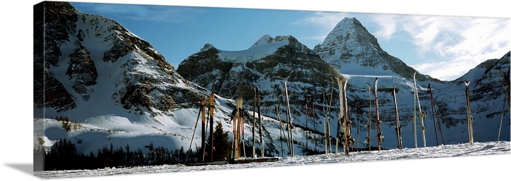 Skis in snow, Mt Assiniboine, Mt Assiniboine Provincial Park, British Columbia, Canada